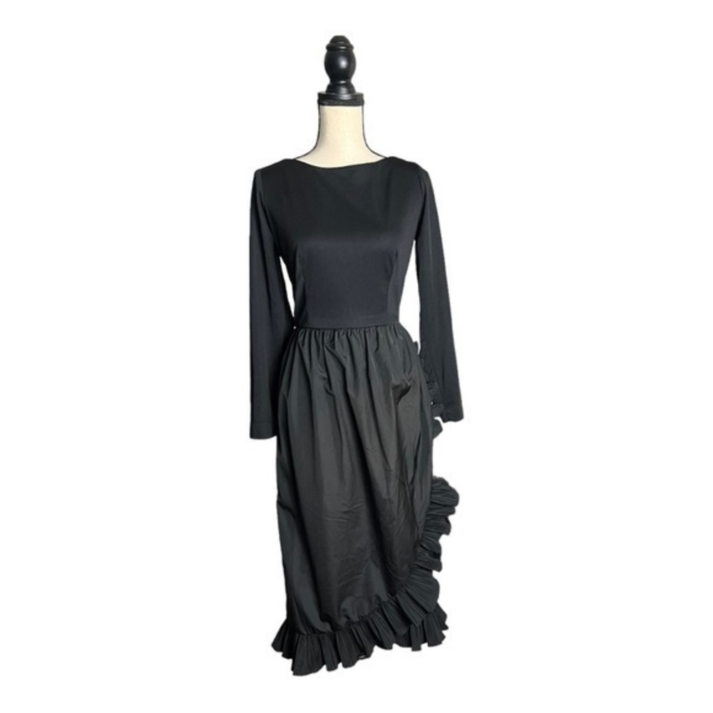 Vintage Victor Costa Black Asymmetric Party Cocktail Pleated Ruffle Dress Size S